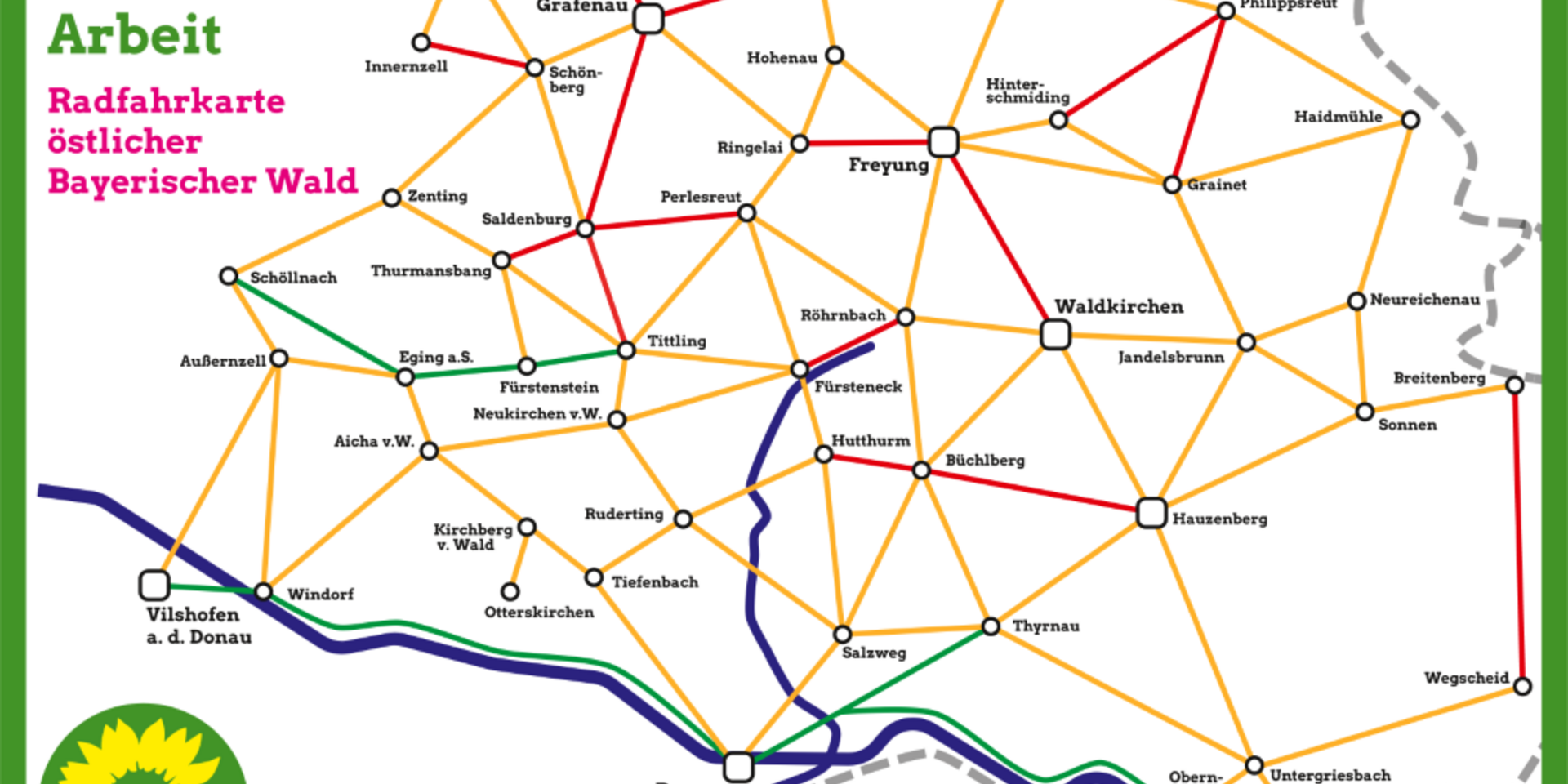 Fahrradkarte östlicher BayerWald für Pendler 